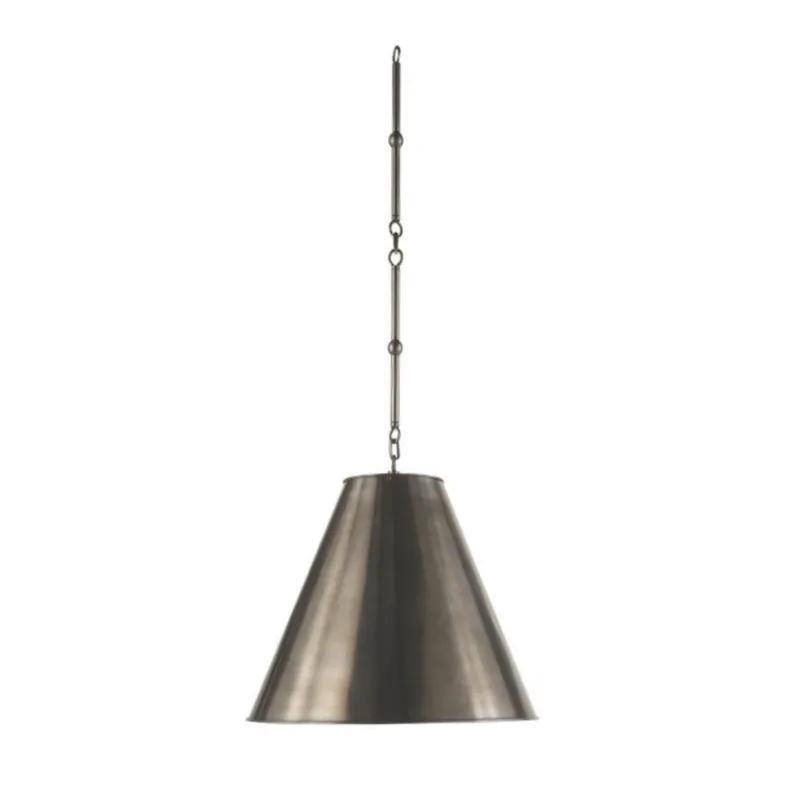 Thomas O'Brien Goodman Small Hanging Light in Antique Nickel with Antique Nickel Shade Ceiling Light W15"