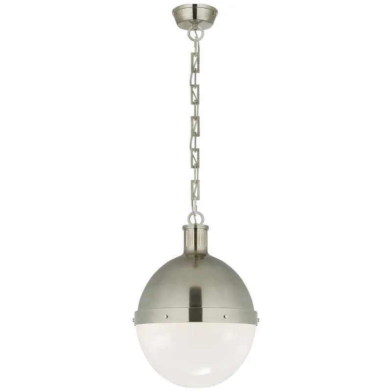 Thomas O'Brien Hicks Large Pendant in Antique Nickel with White Glass Ceiling Light W13.25" x H18"