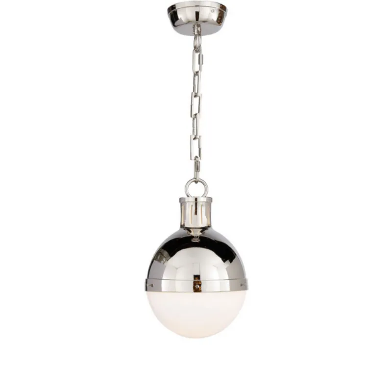 Thomas O'Brien Hicks Small Pendant in Polished Nickel with White Glass Ceiling Light W8.5" x H11.75"