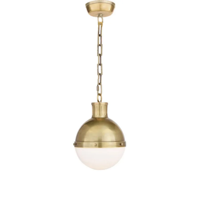 Thomas O'Brien Hicks Small Pendant in Hand-Rubbed Antique Brass with White Glass Ceiling Light W8.5" x H11.75"