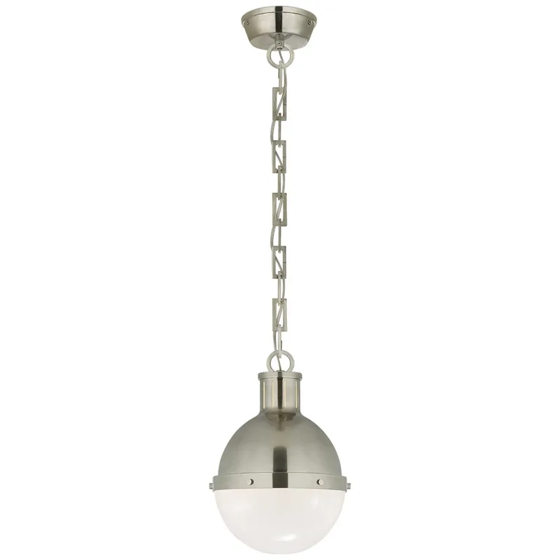 Thomas O'Brien Hicks Small Pendant in Antique Nickel with White Glass Ceiling Light W8.5" x H11.75"