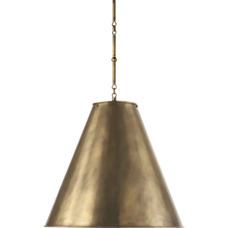 Thomas O'Brien Goodman Large Hanging Lamp in Hand-Rubbed Antique Brass with Hand-Rubbed Antique Brass Shade Ceiling Light W24"