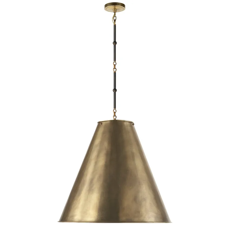 Thomas O'Brien Goodman Large Hanging Lamp in Bronze and Hand-Rubbed Antique Brass with Hand-Rubbed Antique Brass Shade Ceiling Light W24"