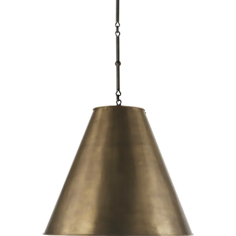 Thomas O'Brien Goodman Large Hanging Lamp in Bronze with Hand-Rubbed Antique Brass Shade Ceiling Light W24"