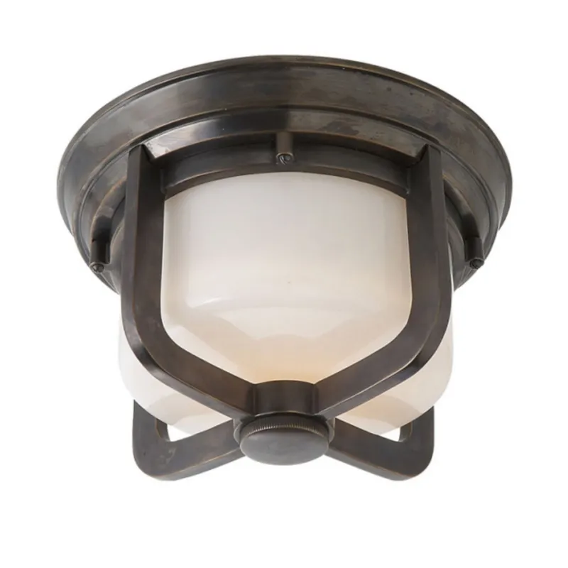 Thomas O'Brien Milton Short Flush Mount in Bronze with White Glass Ceiling Light W9.5" x H6"