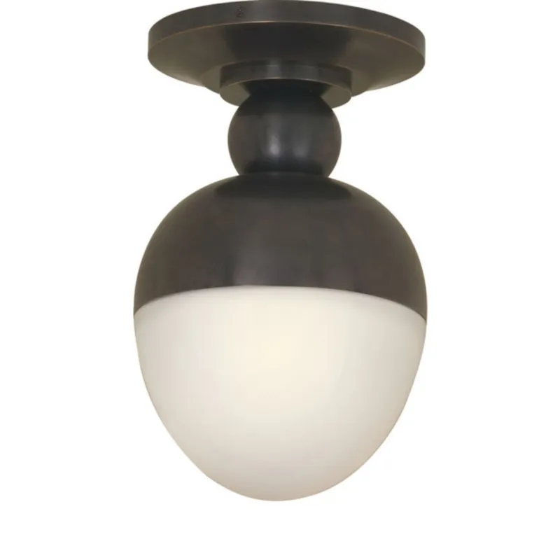 Thomas O'Brien Clark Flush Mount in Bronze with White Glass Ceiling Light W7.5" x H12.75"