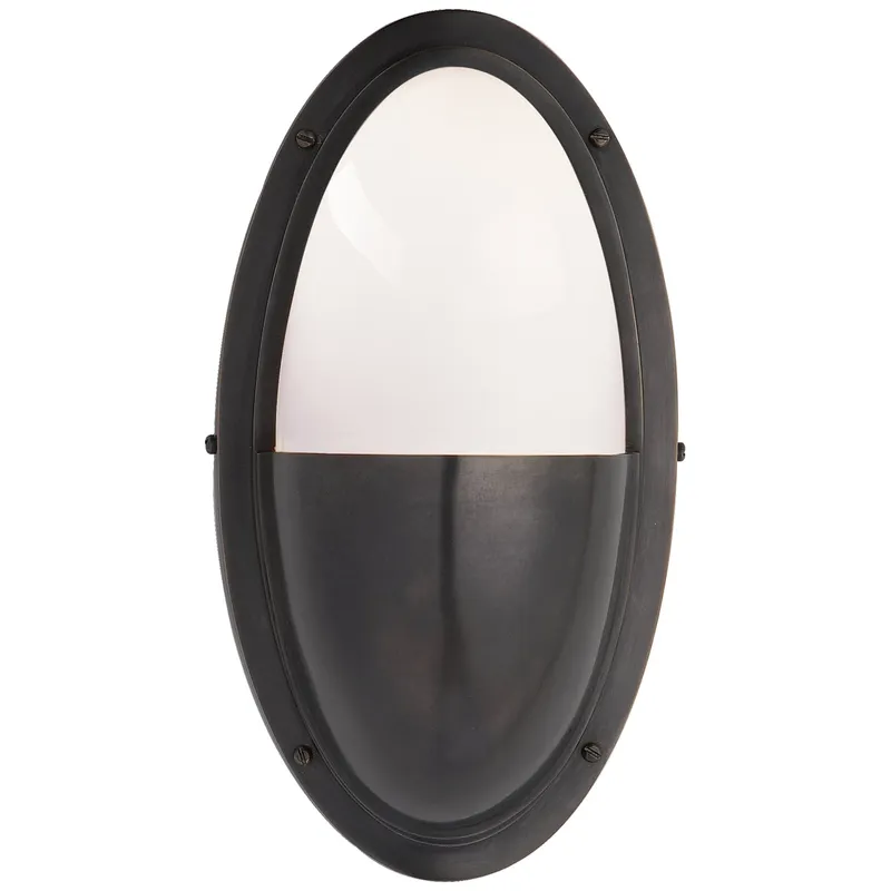 Thomas O'Brien Pelham Oval Light in Bronze with White Glass Wall Light W6.25" x H11.5"