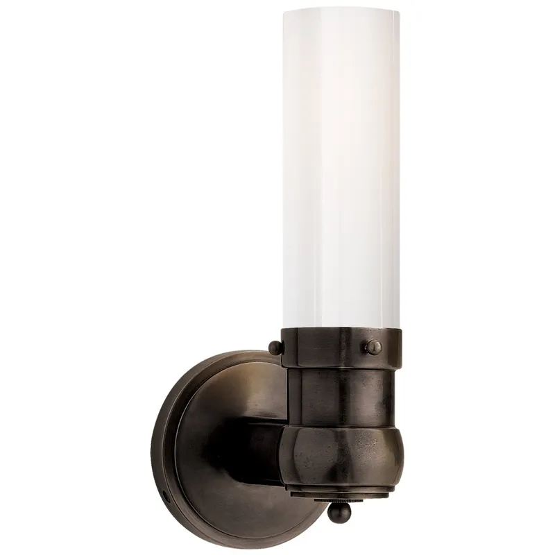 Thomas O'Brien Graydon Single Bath Light in Bronze with White Glass Wall Light W4.25" x H11.5"