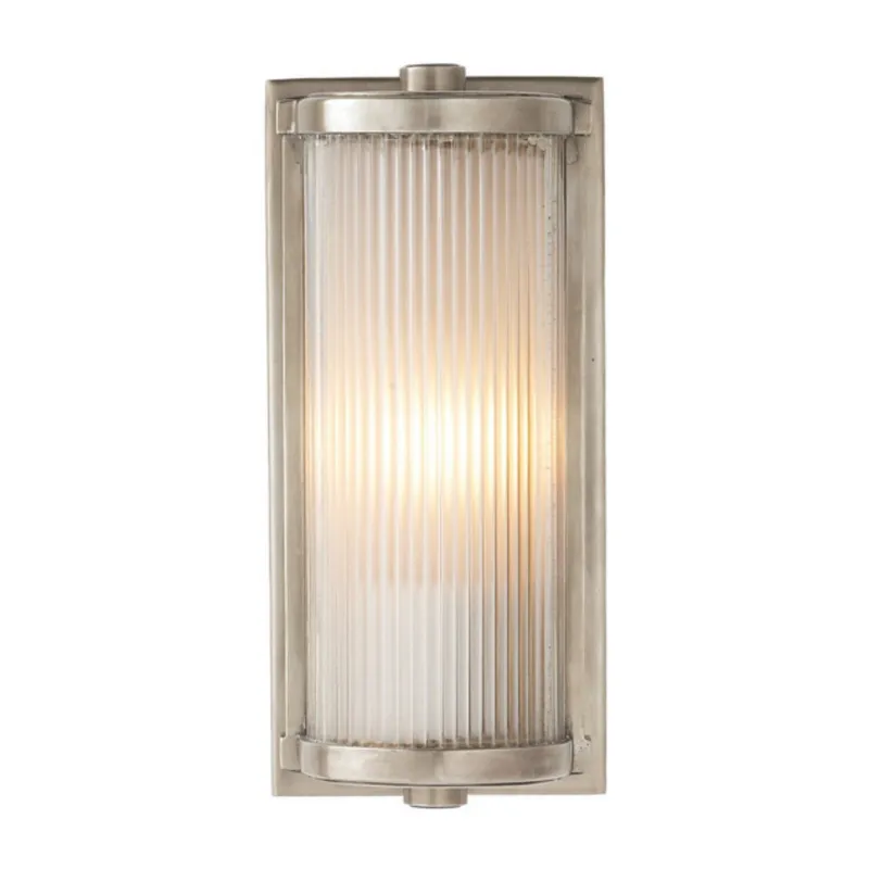 Thomas O'Brien Dresser Short Glass Rod Light in Antique Nickel with Frosted Glass Liner Wall Light W5" x H10.75"
