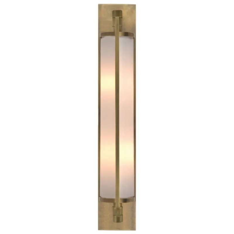 Thomas O'Brien Keeley Tall Pivoting Sconce in Hand-Rubbed Antique Brass with White Glass Wall Light W3.5" x H20.75"