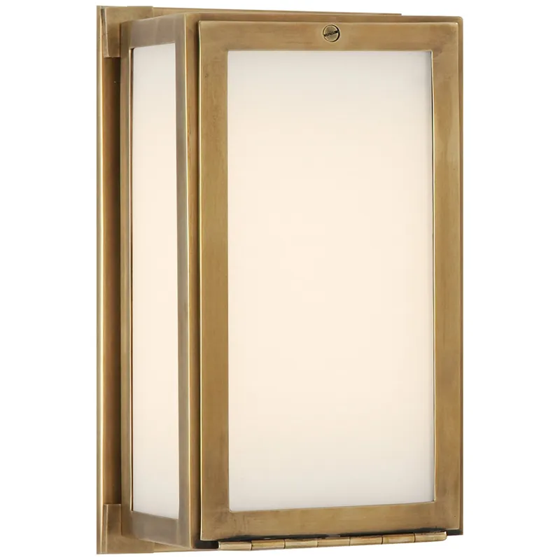 Thomas O'Brien Mercer Short Box Light in Hand-Rubbed Antique Brass with White Glass Wall Light W5.5" x H9.5"