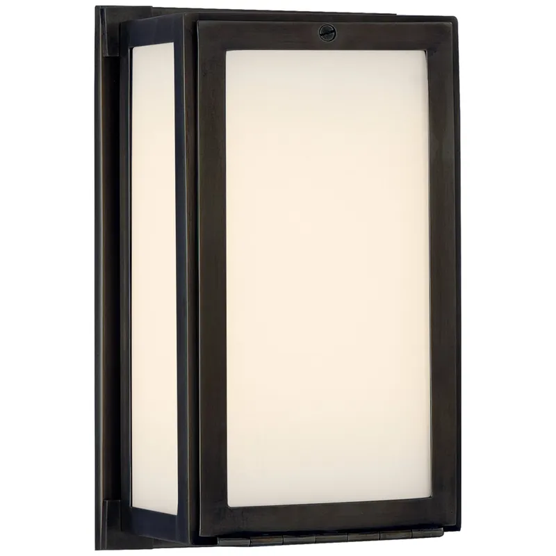 Thomas O'Brien Mercer Short Box Light in Bronze with White Glass Wall Light W5.5" x H9.5"