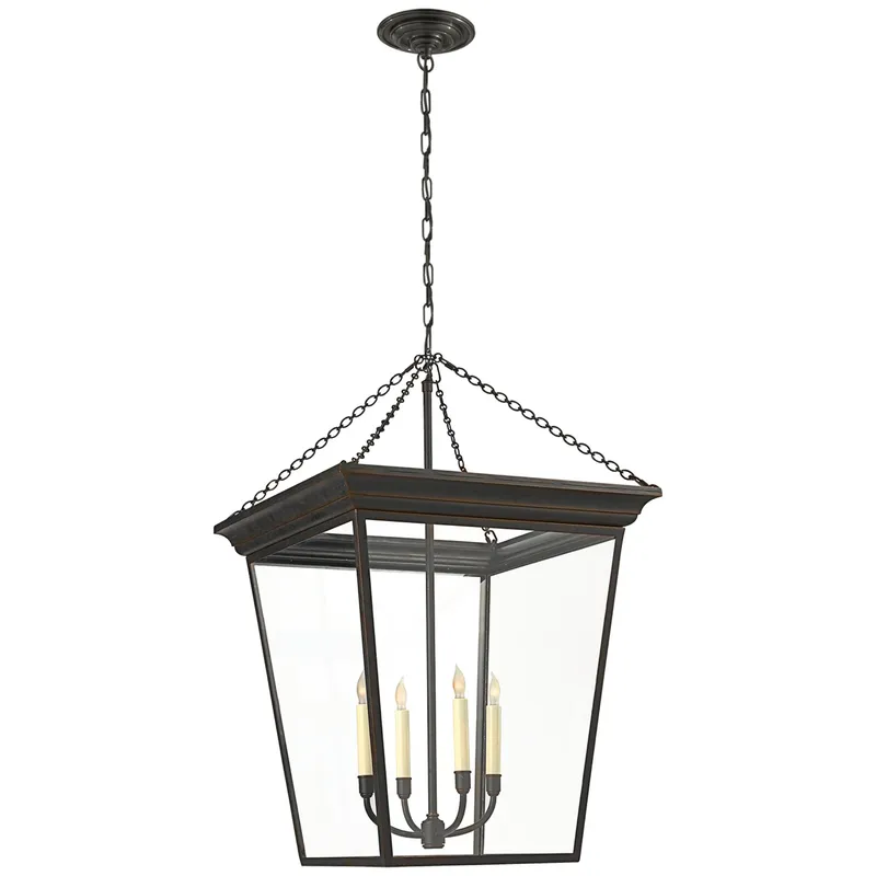 Chapman & Myers Cornice Large Lantern in Bronze Ceiling Light W20" x H36"