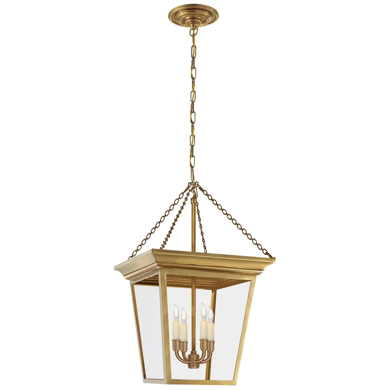 Chapman & Myers Cornice Small Lantern in Hand-Rubbed Antique Brass Ceiling Light W14.5" x H24"