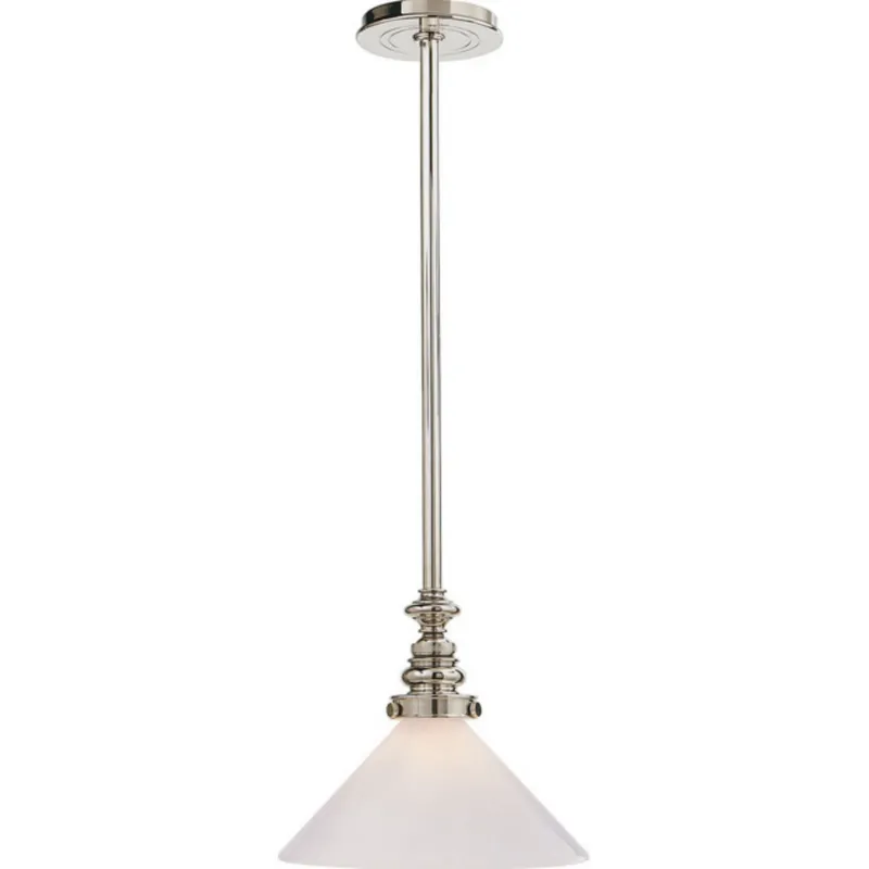Chapman & Myers Boston Pendant in Polished Nickel with White Glass Slant Shade Ceiling Light W10"