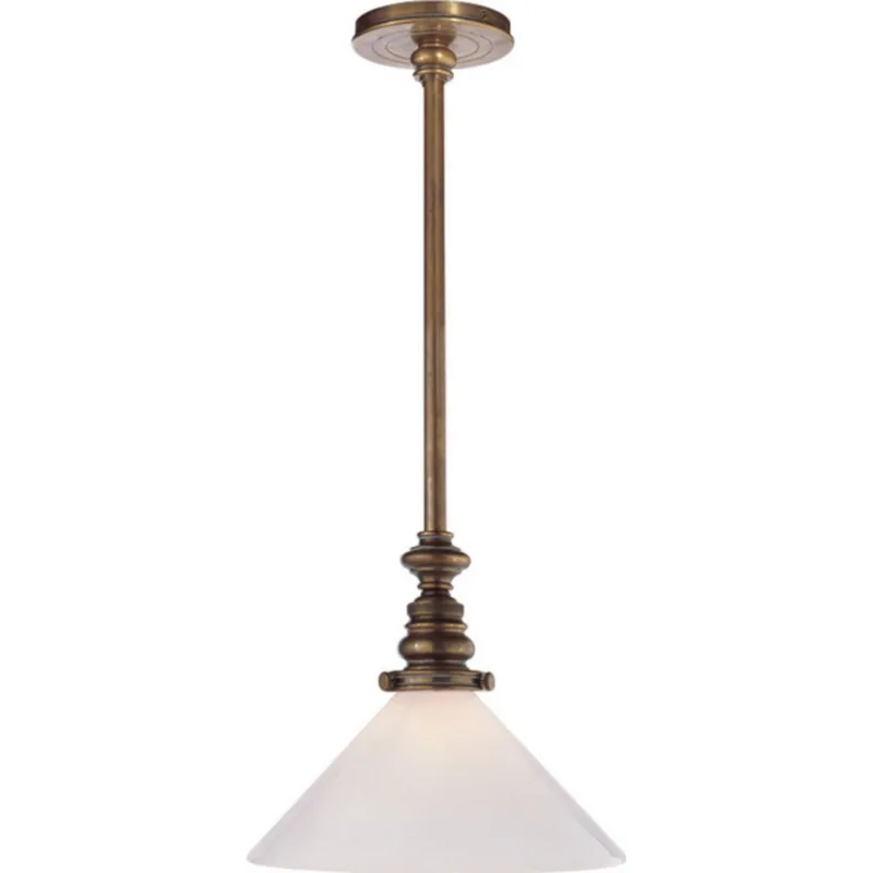 Chapman & Myers Boston Pendant in Hand-Rubbed Antique Brass with White Glass Slant Shade Ceiling Light W10"