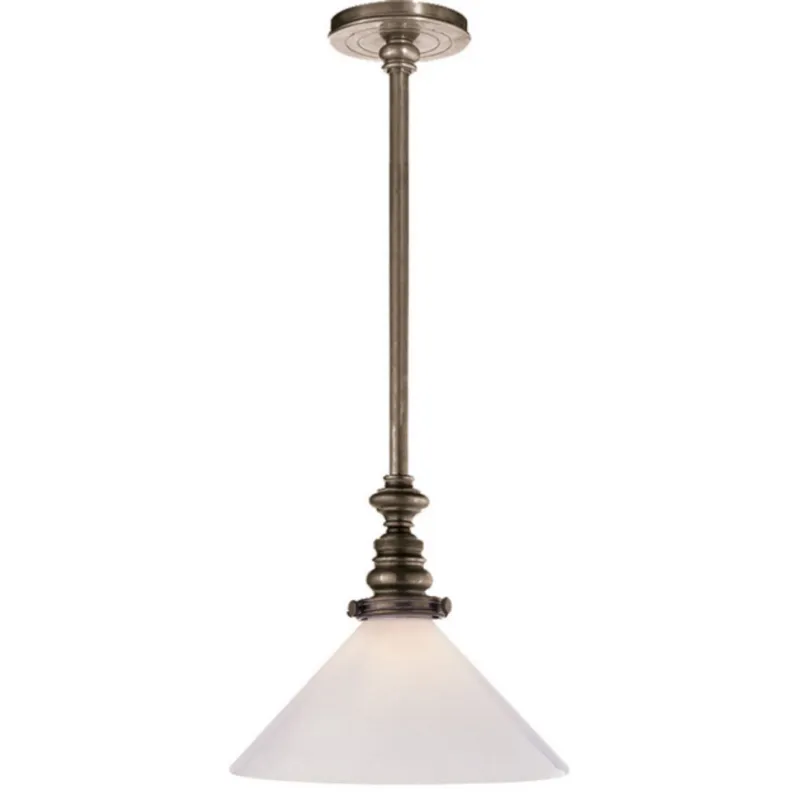 Chapman & Myers Boston Pendant in Antique Nickel with White Glass Slant Shade Ceiling Light W10"