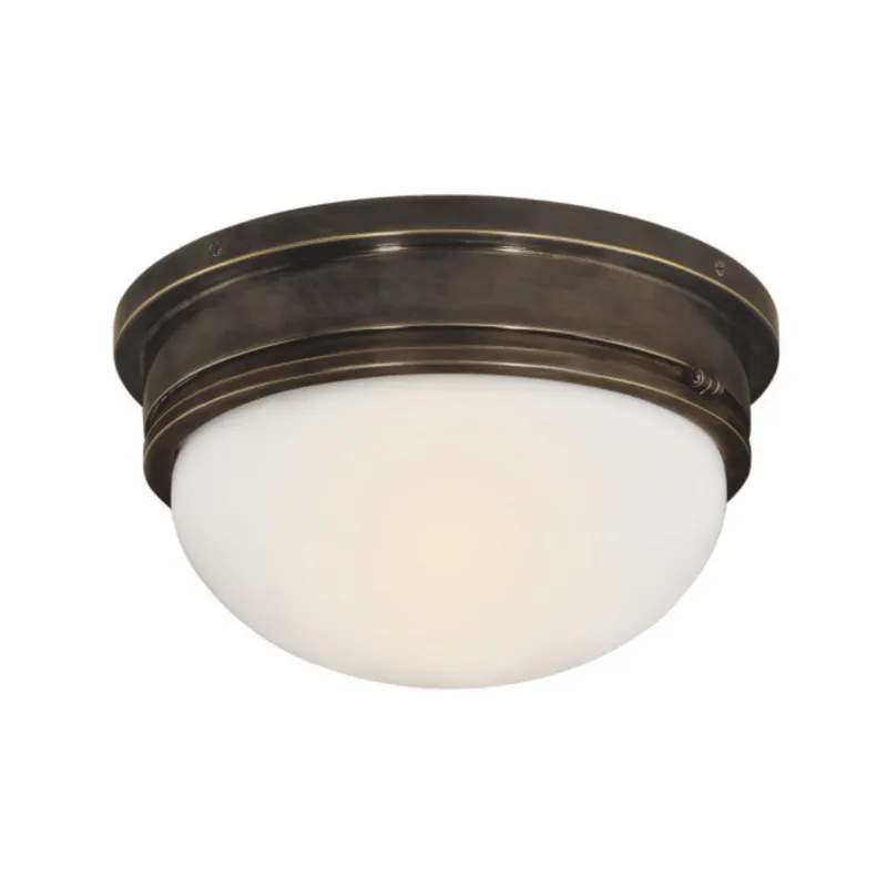 Chapman & Myers Marine Large Flush Mount in Bronze with White Glass Ceiling Light W12.75" x H7"