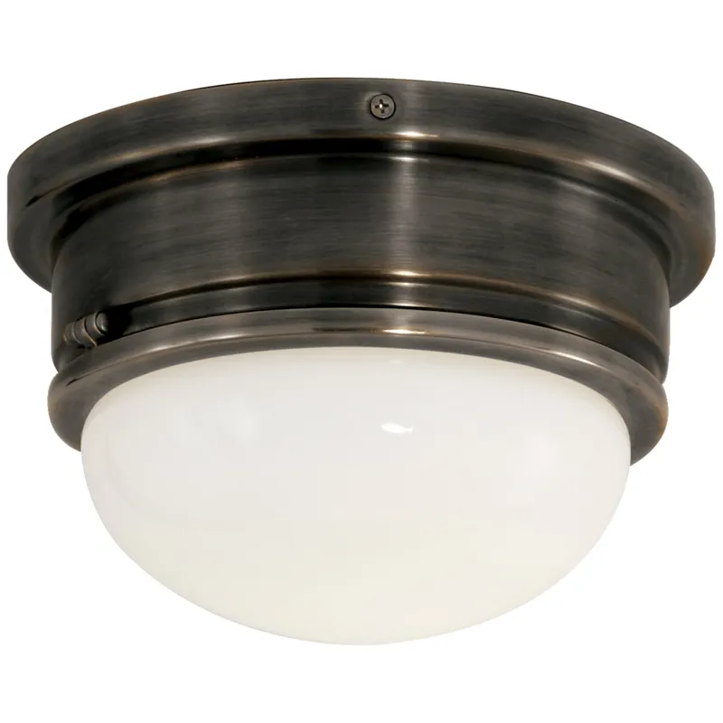 Chapman & Myers Marine Medium Flush Mount in Bronze with White Glass Ceiling Light W8.25" x H4.75"