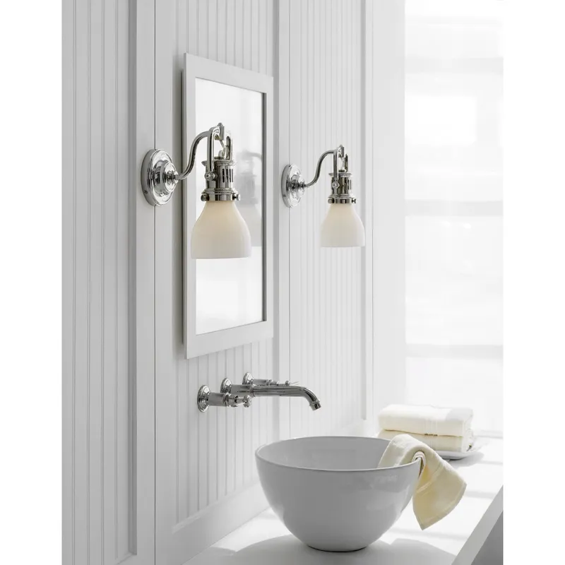 Chapman & Myers Yoke Suspended Sconce in Polished Nickel with White Glass Wall Light W5" x H10.25"