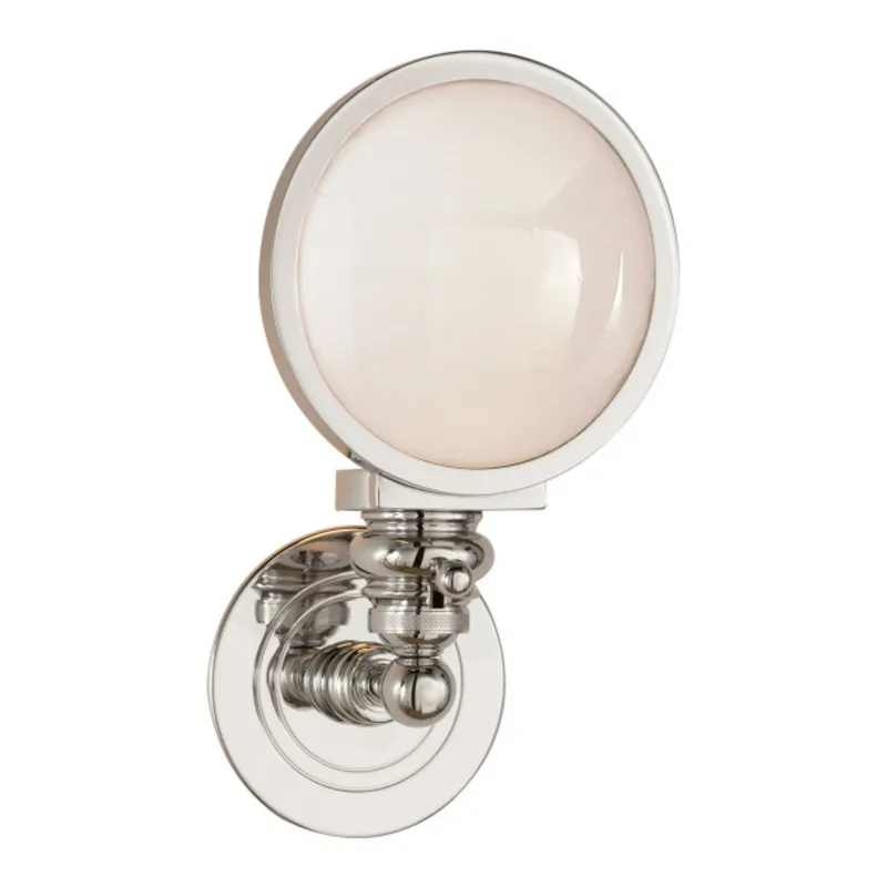 Chapman & Myers Boston Head Light Sconce in Polished Nickel with White Glass Wall Light W6" x H11.5"