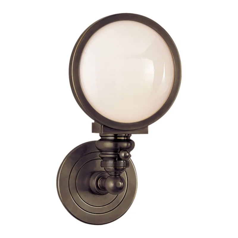 Chapman & Myers Boston Head Light Sconce in Bronze with White Glass Wall Light W6" x H11.5"
