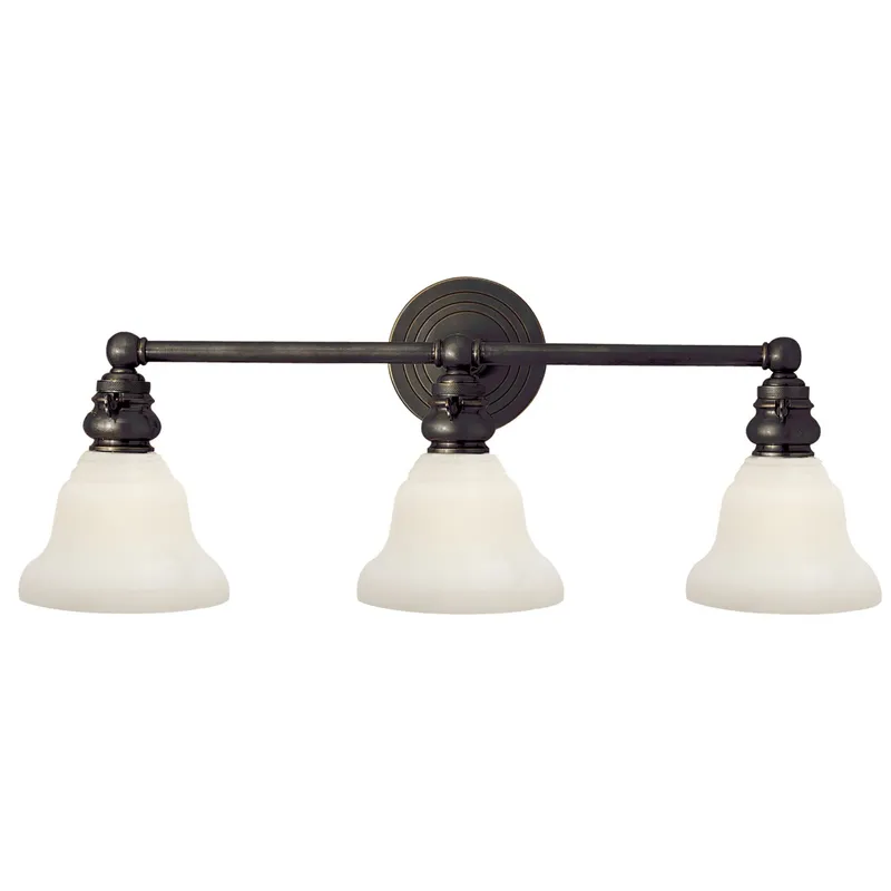 Chapman & Myers Boston Functional Triple Light in Bronze with White Glass Wall Light W23" x H9"