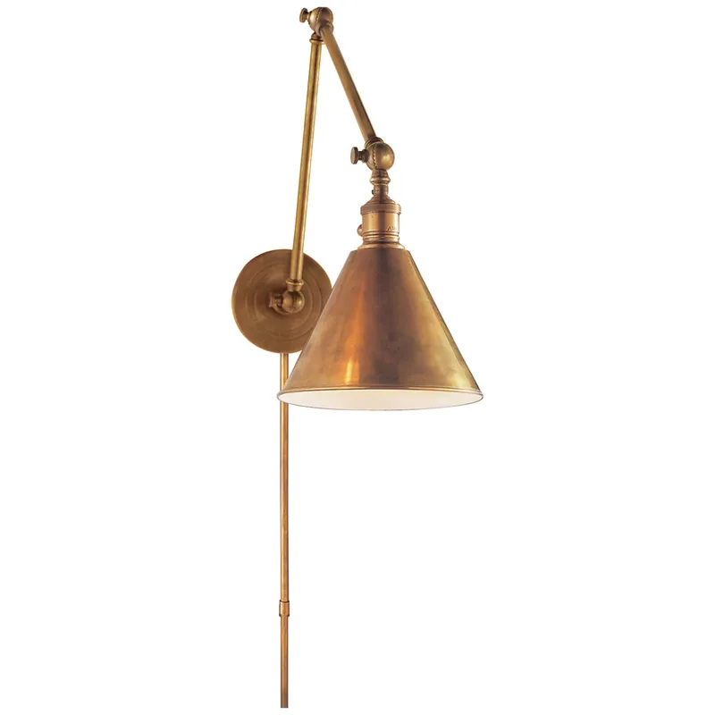 Chapman & Myers Boston Functional Double Arm Library Light in Hand-Rubbed Antique Brass Wall Light W7.25" x H16"