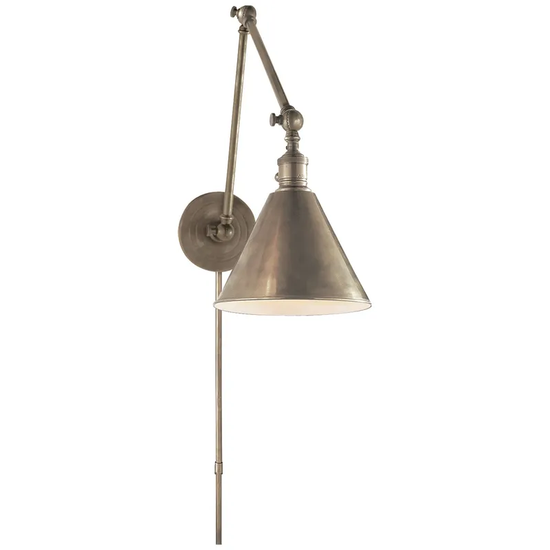 Chapman & Myers Boston Functional Double Arm Library Light in Antique Nickel Wall Light W7.25" x H16"