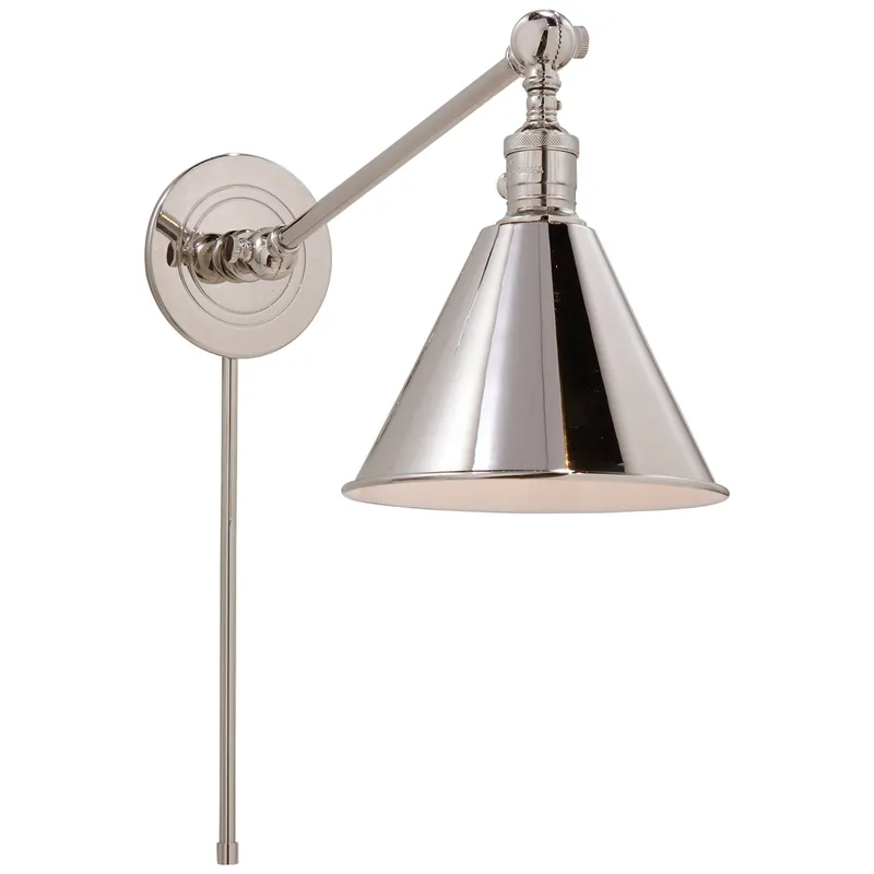 Chapman & Myers Boston Functional Single Arm Library Light in Polished Nickel Wall Light W7.25" x H11"