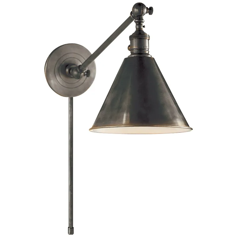 Chapman & Myers Boston Functional Single Arm Library Light in Bronze Wall Light W7.25" x H11"