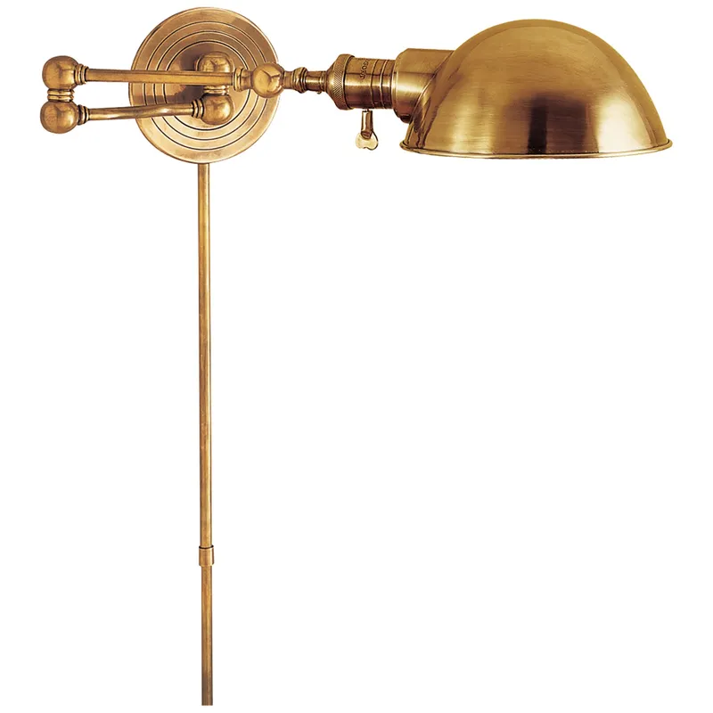 Chapman & Myers Boston Swing Arm in Hand-Rubbed Antique Brass with SLG Shade Wall Light W24" x H5"