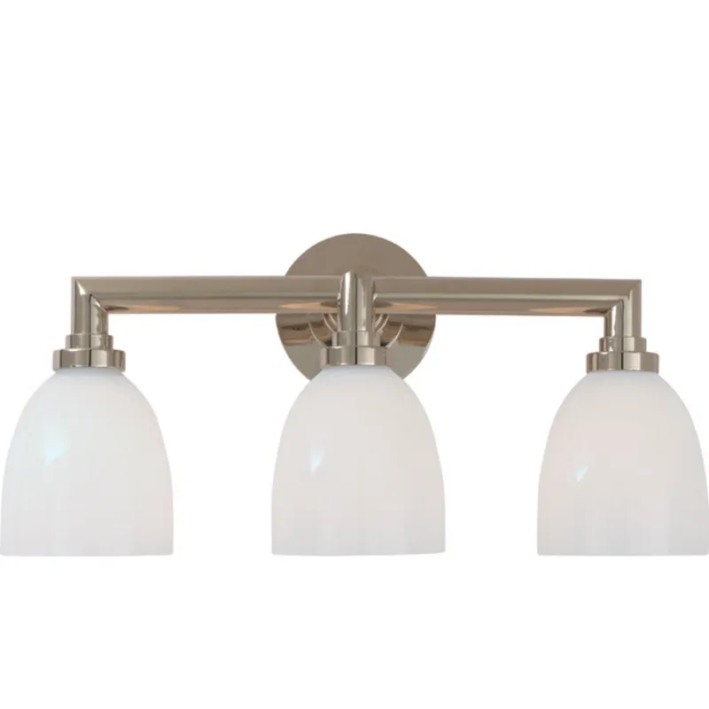 Chapman & Myers Wilton Triple Bath Light in Polished Nickel with White Glass Wall Light W21.5" x H10.5"