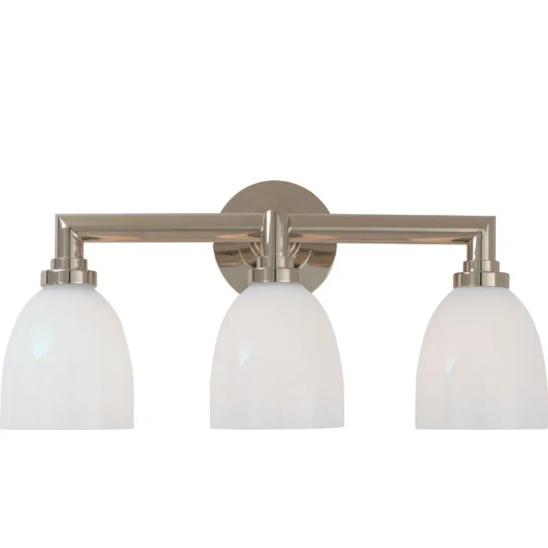 Chapman & Myers Wilton Triple Bath Light in Chrome with White Glass Wall Light W21.5" x H10.5"