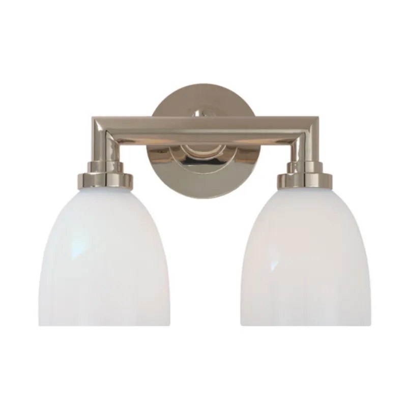 Chapman & Myers Wilton Double Bath Light in Chrome with White Glass Wall Light W13" x H10.25"