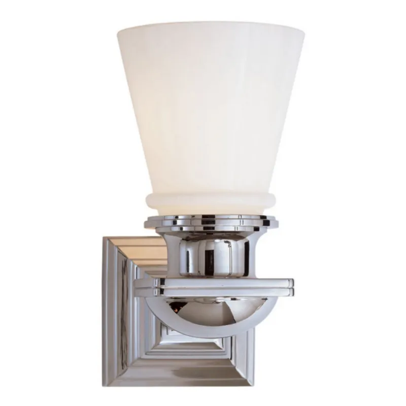 Chapman & Myers New York Subway Single Light in Chrome with White Glass Wall Light W5" x H9.75"