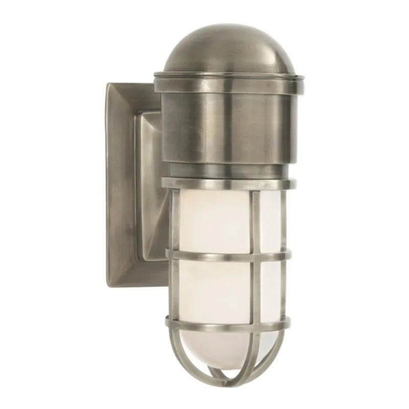 Chapman & Myers Marine Wall Light in Antique Nickel with White Glass W4.5" x H10.5"