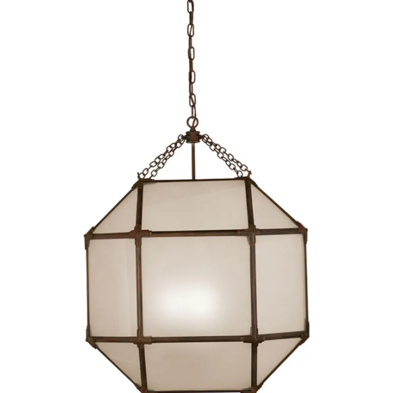 Suzanne Kasler Morris Large Lantern in Antique Zinc with Frosted Glass Ceiling Light W23.25" x H30.25"
