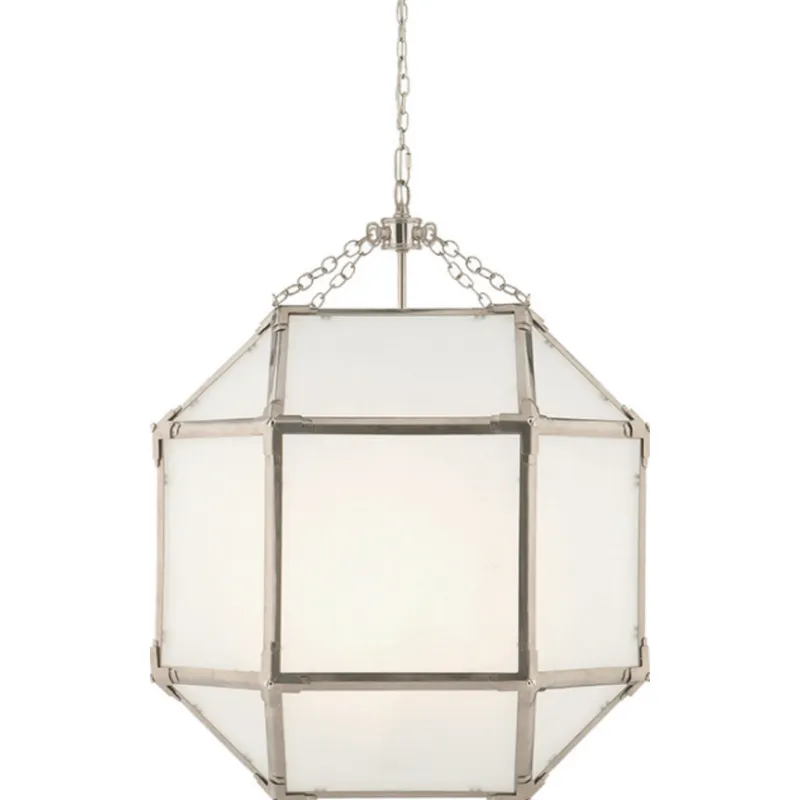 Suzanne Kasler Morris Medium Lantern in Polished Nickel with Frosted Glass Ceiling Light W18.5" x H26"