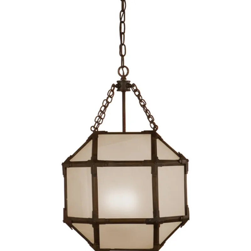Suzanne Kasler Morris Small Lantern in Antique Zinc with Frosted Glass Ceiling Light W13.5" x H21.5"