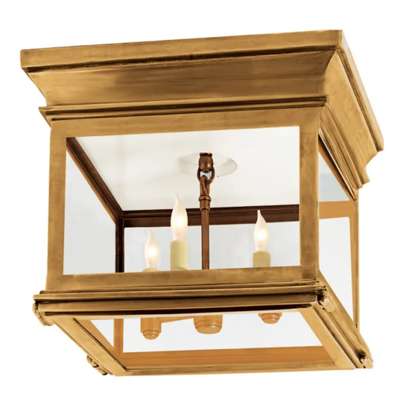 Chapman & Myers Club Small Square Flush Mount in Antique-Burnished Brass with Clear Glass Ceiling Light W9" x H8.25"