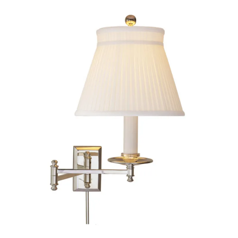 Chapman & Myers Dorchester Swing Arm in Polished Nickel with Silk Crown Shade Wall Light W19.25" x H15"