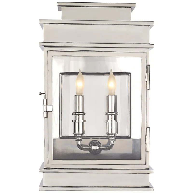 Chapman & Myers Linear Lantern Short in Polished Nickel Wall Light W9" x H15"