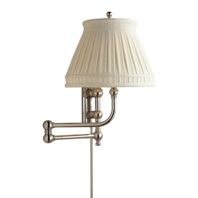 Chapman & Myers Pimlico Swing Arm in Polished Nickel with Linen Collar Shade Wall Light W25.5" x H17"