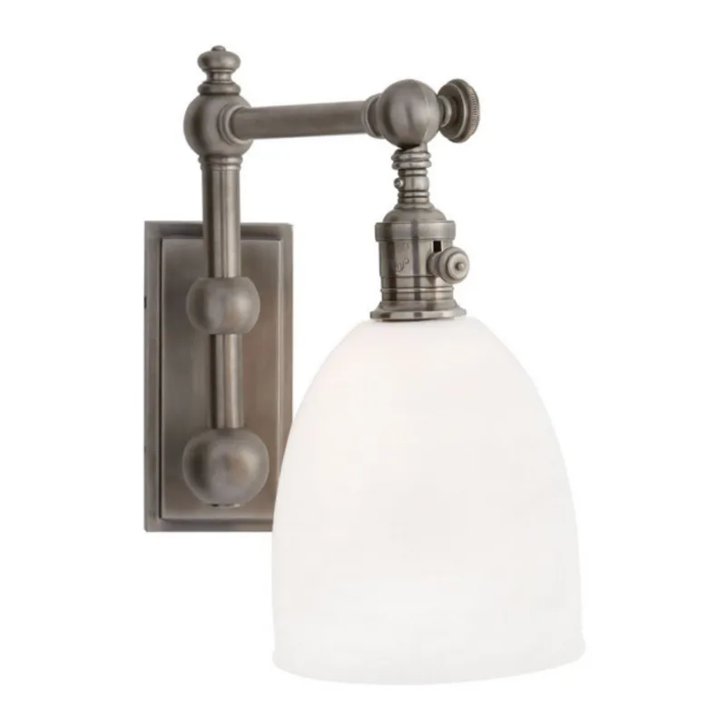 Chapman & Myers Pimlico Single Light in Antique Nickel with White Glass Wall Light W6" x H11"
