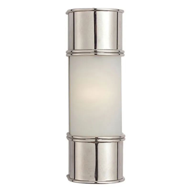 Chapman & Myers Oxford 12" Bath Sconce in Polished Nickel with Frosted Glass Wall Light W3.75" x H12"