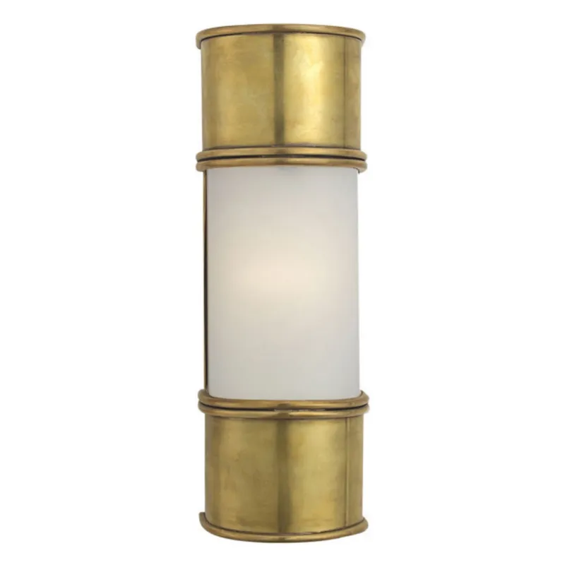 Chapman & Myers Oxford 12" Bath Sconce in Antique-Burnished Brass with Frosted Glass Wall Light W3.75" x H12"