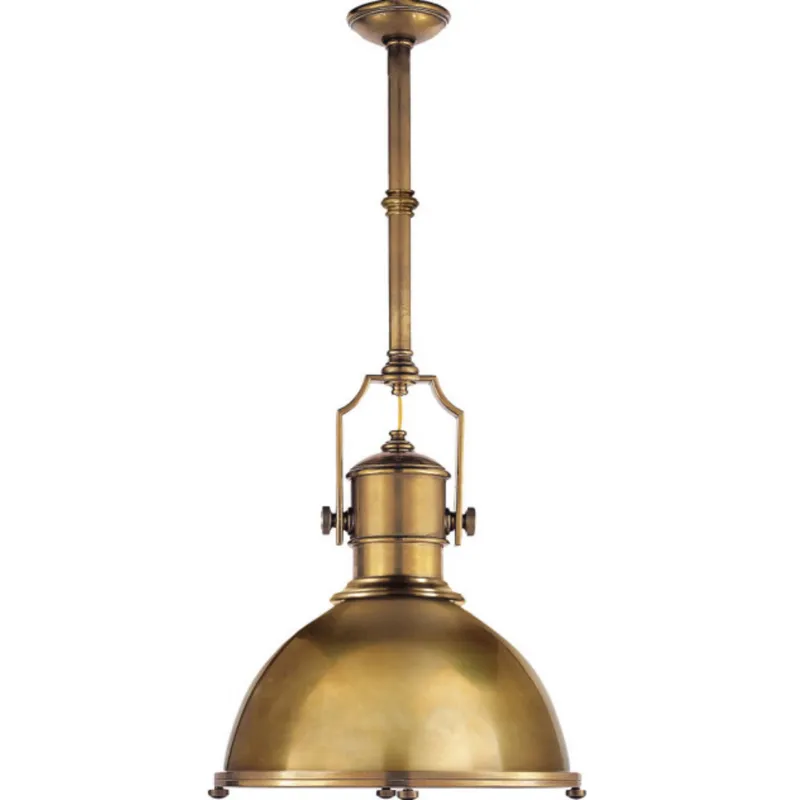 Chapman & Myers Country Industrial Large Pendant in Antique-Burnished Brass with Antique-Burnished Brass Shade Ceiling Light W19.5"