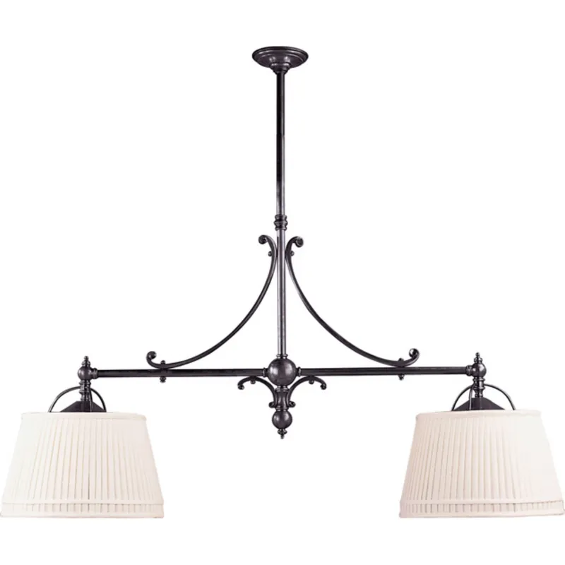 Chapman & Myers Sloane Double Shop Pendant in Bronze with Linen Shades Ceiling Light W54"
