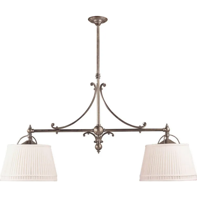 Chapman & Myers Sloane Double Shop Pendant in Antique Nickel with Linen Shades Ceiling Light W54"